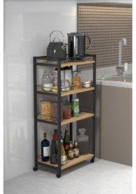 Resim L'occi Concept Ludlow 4 Raflı Metal Düzenleyici Tekerlekli Kiler Tekerlekli Banyo Rafı Metal Organizer Çok Amaçlı Raf Lu01-sm Kahverengi 