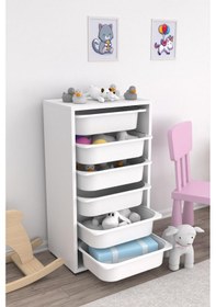 Resim Beyaz 6 Sepetli Çok Amaçlı Dolap Mutfak Oyuncak Dolabı 
