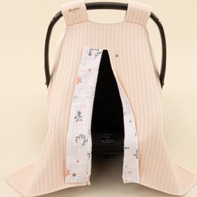 Resim Puset Örtüsü - Çift Taraflı - Somon Örgü - Yeşil Çiçekler 