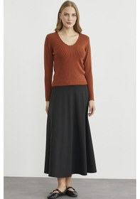 Resim Fitilli Basic V Yaka Triko Kazak - Kiremit Kiremit 