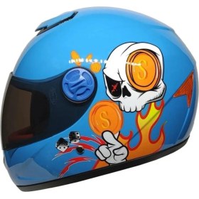 Resim Motosiklet Çocuk Kaskı Full Face Pp Metreal Skull Blue 