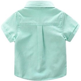 Resim Yeşil Yaz Erkek Bebek Gömlek Karikatür Hayvan Desen Casual Pamuk Kısa Kollu Turn-down Gömlek Yeşil 
