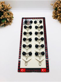 Resim İnDerin Siyah İncili Eşarp Klipsi,Eşarp İğnesi 12 Adet 