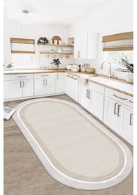 Resim West Home Makinede Yıkanabilir Kaymaz Taban Leke Tutmaz Bej Oval Mutfak Halısı Salon Halısı Ve Yolluk 