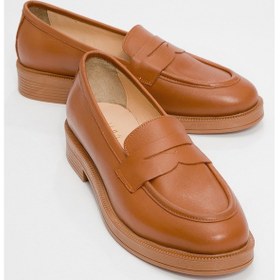 Resim Pline Taba Cilt Hakiki Deri Kadın Loafer Ayakkabı Taba 