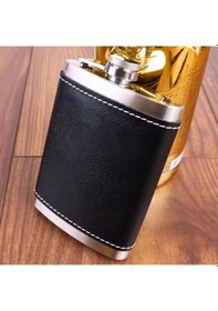 Resim Perlotus 8 Oz 235 Cc Hunili Siyah Hakiki Deri Kılıflı Çelik Viski İçki Matarası Siyah 