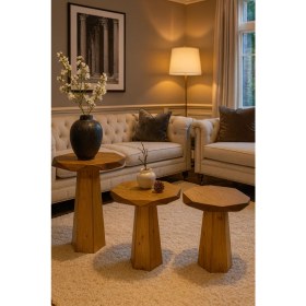 Resim Tütün Renk Modern Ahşap Mantar Sehpa 3lü Zigon Fiskos Takımı 