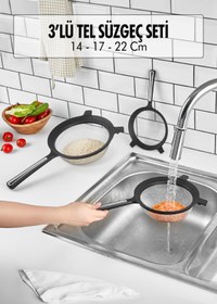 Resim Lunelia Home Tencereye Takılabilen 3'lü Tel Süzgeç Seti (14cm-17cm-22cm) 