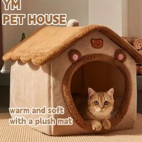 Resim Rahat Kedi Evi Yatağı - Çıkarılabilir & Yıkanabilir, Yumuşak Peluş İç, Kışlık Sıcak Evcil Hayvan Yuvası Kediler ve Küçük Köpekler İçin, Kolay Kurulum, Sevimli Kedi Yatağı 