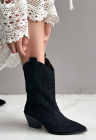 Resim Shoebutik Carlos Siyah Süet Kadın Kovboy Çizme 