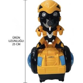 Resim Farbu Oyuncak Sesli Müzikli Işıklı Bumblebee Temalı 360° Dönebilen Dans Eden Robot Figürlü Oyuncak Araba 