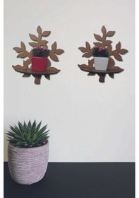 Resim Mini Ahşap Duvar Dekoru 2 Li Ahşap Mumluk Çiçek Rafı 