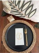 Resim Gold Yaldızlı Beyaz Çelenkli T Harfi Garson Peçete 16 Adet 