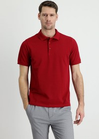 Resim Koyu Kırmızı Polo Yaka Regular Fit Nakışlı Pamuk Tişört 