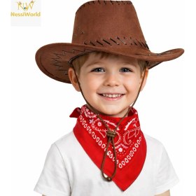 Resim Trend Kapında Çocuk Kovboy Şapka Kahverengi & Kırmızı Bandana Seti 