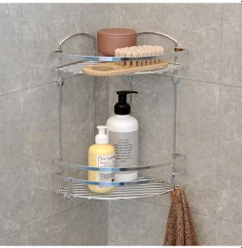 Resim Teknotel Iki Katlı Banyo Köşe Rafı Kancalı Krom Lm008H 