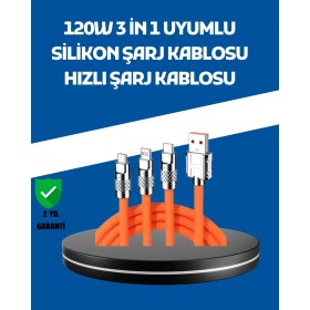 Resim Belle Fusion Mey Ithalat® 120W Şarj Destekli 3’ü 1 Arada Çoklu Şarj Kablosu - 1.2 Metre 