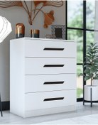 Resim Metalia Gm 084 Almina 4 Çekmeceli Siyah Kulplu Beyaz Şifonyer 