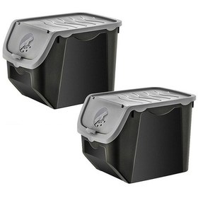 Resim Mutfak Köşesi Coral 12 Litre 2'li Soğan Patates Saklama Kutusu Siyah Gri Patates Soğanlık 