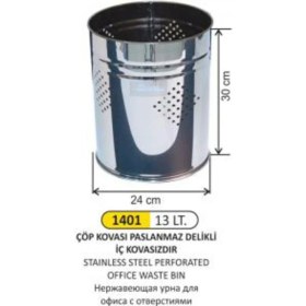 Resim Paslanmaz Metal Ofis Çöp Kovası, Gri Renkli, Deli Klimalı 