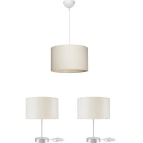 Resim Ela Yatak Odası Set - Krem Sarkıt 2 Krom Abajur 