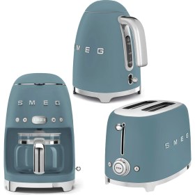 Resim Smeg 50's Style Storm Blue Kettle-1x2 Ekmek Kızartma Makinesi ve Filtre Kahve Makine Seti 
