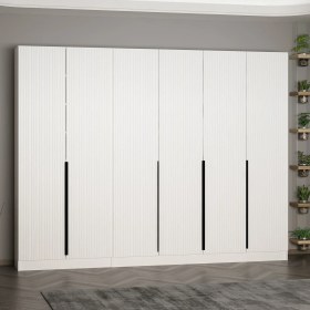 Resim Minar Kale 210 cm 6 Kapaklı 4b Raf Portmanto Beyaz Mebran Çizgili Beyaz 
