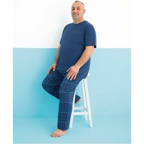 Resim Aydoğan Erkek Dinç Büyük Beden Koton Kısa Kol Koyu Mavi Pijama Takım 0004 Mavi 