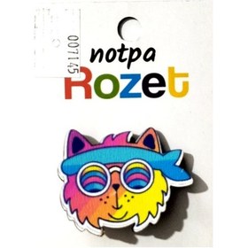 Resim Notpa Rozet Ahşap Gözlüklü Kedi - 3 Adet 
