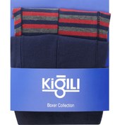 Resim Orta Lacivert 2'li Desenli Pamuklu Boxer Seti Kigili