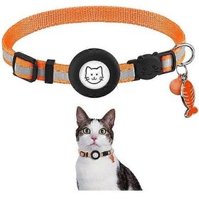 Resim Kedi Tasması Turuncu , Zil Ve Çıkarılabilir Emniyet Tokası İçin Silikon Su Geçirmez Braket Kapağı İle Yansıtıcı Kedi Tasması 