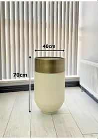 Resim Dekoratif Eskitme Darbuka Beyaz Saksı 70cm 