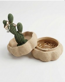 Resim Elana Design Kaktüs Tasarımlı Takı Kutusu Yüzük, Bileklik Ve Kolye Düzenleyici Dekoratif Saklama Kutusu Bej 