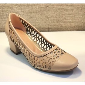 Resim White Line 8680 Bayan Kalın Kısa Topuk Ayakkabı Nute Ten Rengi 