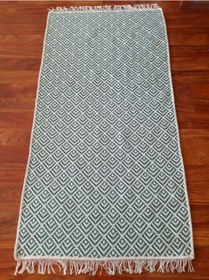 Resim Pamuklu Cotton Kilim Çift Taraflı Yıkanabilir Dekoratif 80x150 - Mint V2 Siyah - Beyaz 