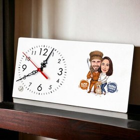 Resim Uyumlu İkili Karikatürlü Şık Masa Saati 