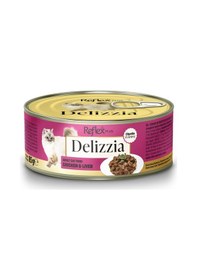 Resim Plus Delizzia / Sos İçinde Parça Etli Tavuklu & Ciğerli Yetişkin Kedi Maması 85g X 24 Adet 