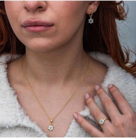Resim Gümüş Mavi Taşlı Gold Çiçek Kadın Set Çok Renkli 50980311 