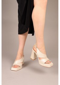 Resim Birikon Cinnar Verev Bantlı Platform Topuklu Ayakkabı Sedef-8001 Sedef 