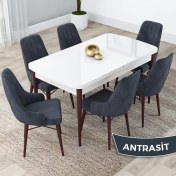 Resim Canisa Concept Lia Serisi, 80 x 132 cm Açılabilir Mutfak Masa Takımı, Beyaz Masa Ceviz Ayak 6 Sandalye 