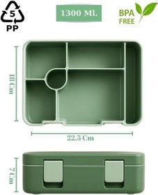 Resim Vagonlife - Yeni Nesil Çocuk Beslenme Kutusu Tek Katlı - Bölmeli Lunch Box - 1300 Ml. (Plastik PP5 Malzeme) (Yeşil) 