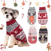 Resim Küçük ve Orta Boy Köpekler ve Kediler İçin Rahat Örgü Evcil Hayvan Kazak - Kar Taneleri, Yıldızlar ve Geyiklerle Festivite Uygun Tasarım - Tüm Mevsimler İçin Sıcak Kırmızı ve Beyaz Çizgili Kazak, Noel Köpek Kazak, Noel Kedi Kazak 