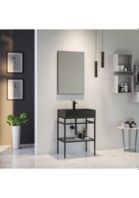 Resim Orka Capetown 60 Cm Siyah Banyo Dolabı Alt Modül Ve Lavabo Siyah 