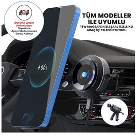 Resim Airpro Vakum Mekanizmalı Araç İçi Telefon Tutucu Magsafe Şarj 