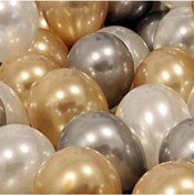 Resim 80 Adet Metalik Sedefli Gold-gümüş Gri-beyaz Balon 