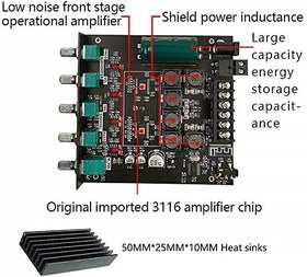 Resim Irfora 2.1 Kanal BT Ses Amplifikatör Modülü AUX BT5.0 Ses Girişi Subwoofer Sol ve Sağ Kanal Çıkışı Ses Güç Amplifikatörü Kartı 