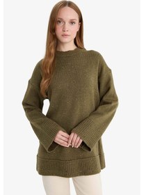 Resim Defacto Loose Fit Bisiklet Yaka Triko Tunik F3242ax25wnkh202 Haki 