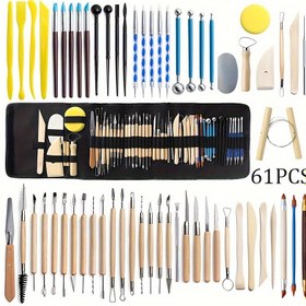 Resim 1set Seramik Araçlar 61 Parça Set Taş Plastik Kil Araçları Seramik Heykel Bıçağı Silikon Girinti Kalemi DIY El Aracı 