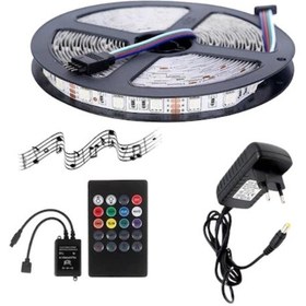 Resim 5 Metre 12v 60 Ledli Rgb İç Mekan Şerit Led 4a Plastik Adaptör Sese Ve Müziğe Duyarlı Led Kontrol Ün 