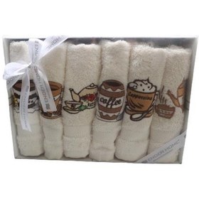 Resim 30X30 Coffee Temalı Nakışlı 6'Lı Kutulu Mutfak Havlu Seti 